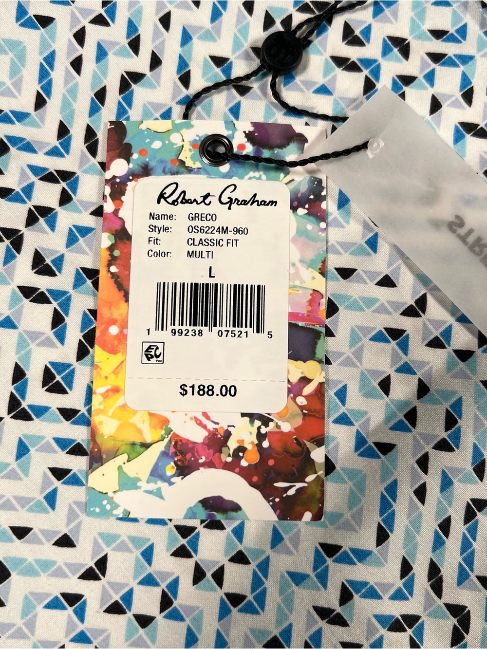 ROBERT GRAHAM Greco Shirt Mens L Multi Blue RS6224M-960 Mosaic Stretch Classic - Picture 4 of 7